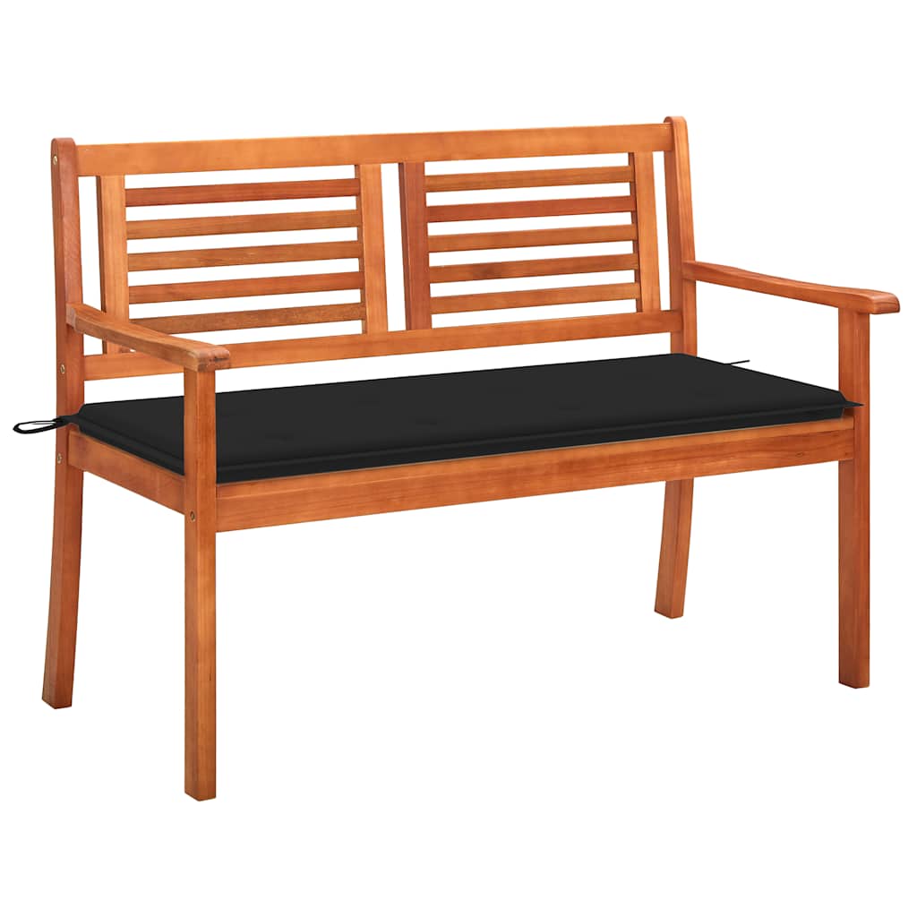 Two-seater garden bench with cushion, 120cm, solid eucalyptus wood