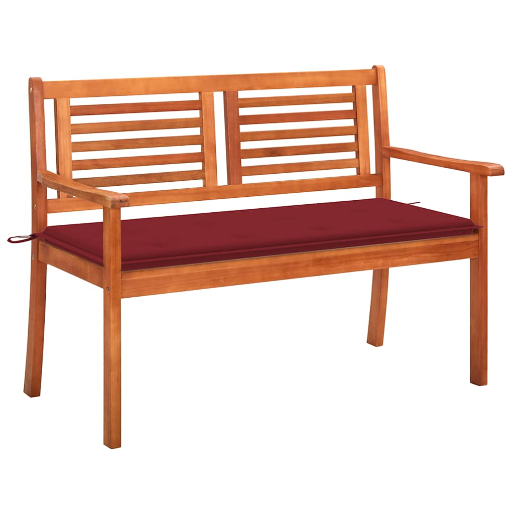 Two-seater garden bench with cushion, 120cm, solid eucalyptus wood