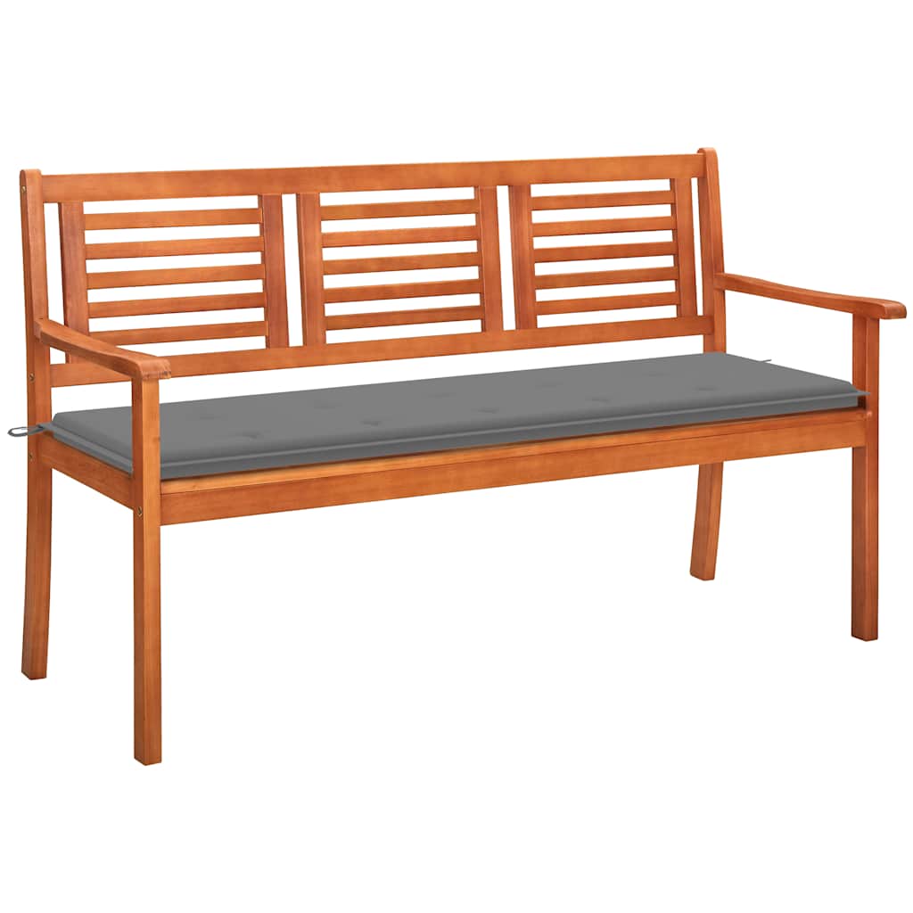 Three-seater garden bench with cushion, 150cm, solid eucalyptus