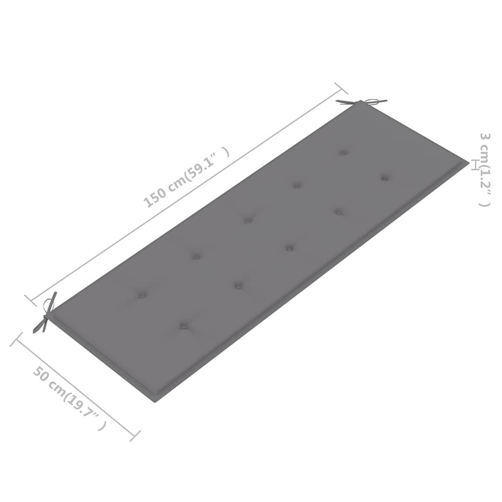 Three-seater garden bench with cushion, 150cm, solid eucalyptus