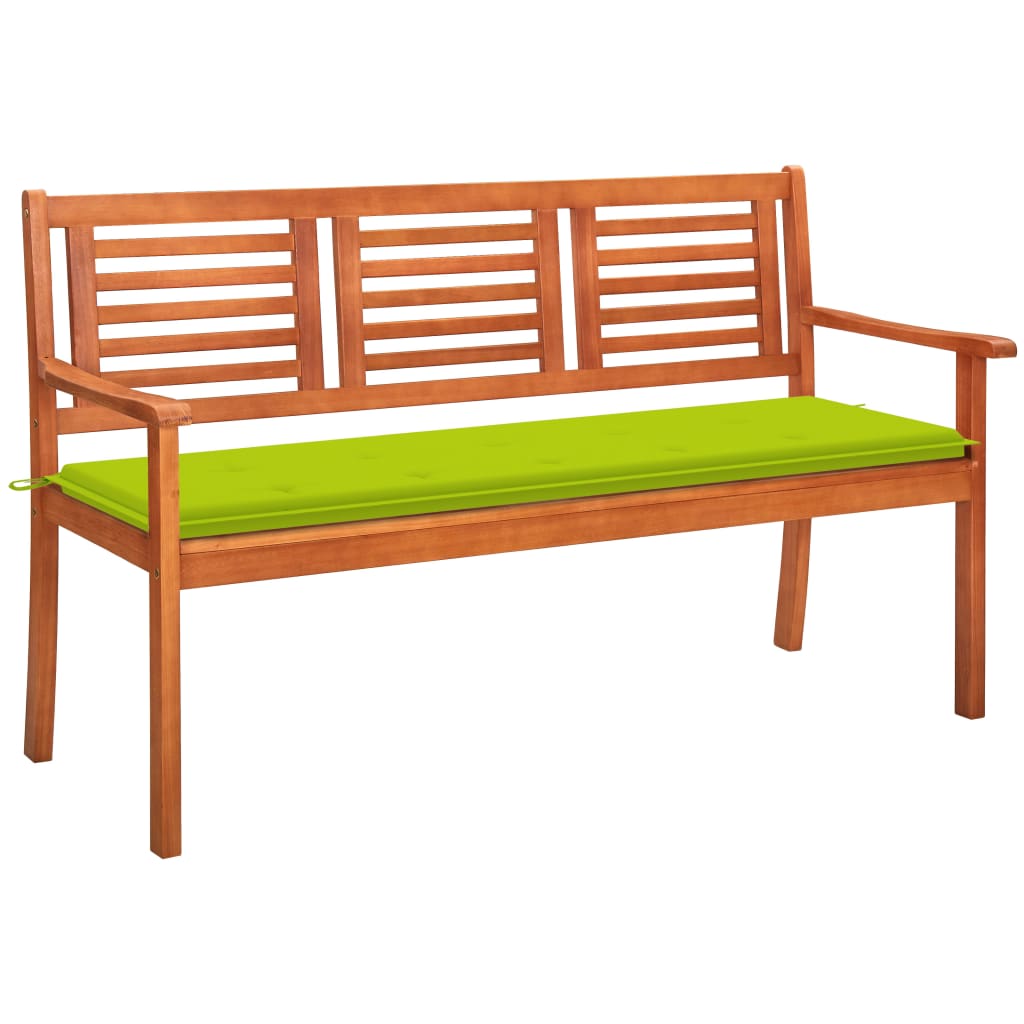 Three-seater garden bench with cushion, 150cm, solid eucalyptus