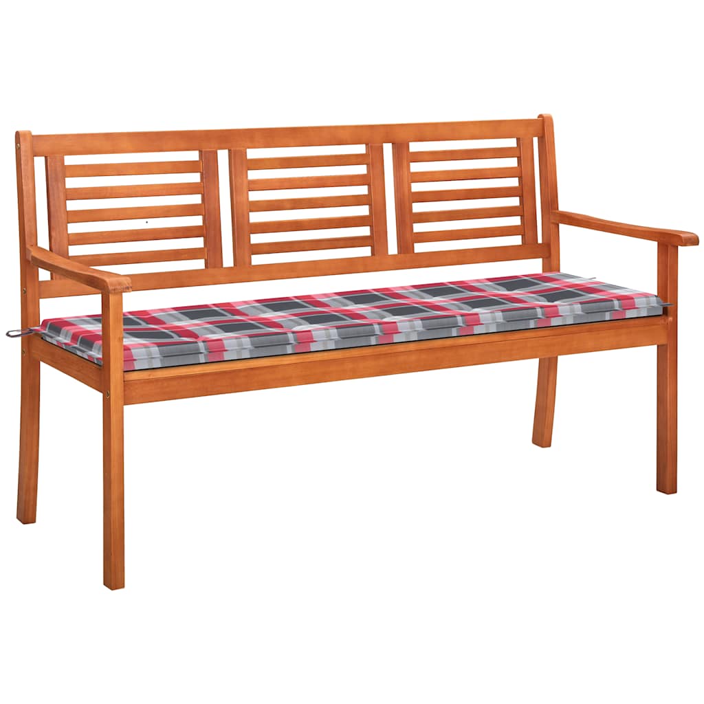 Three-seater garden bench with cushion, 150cm, solid eucalyptus