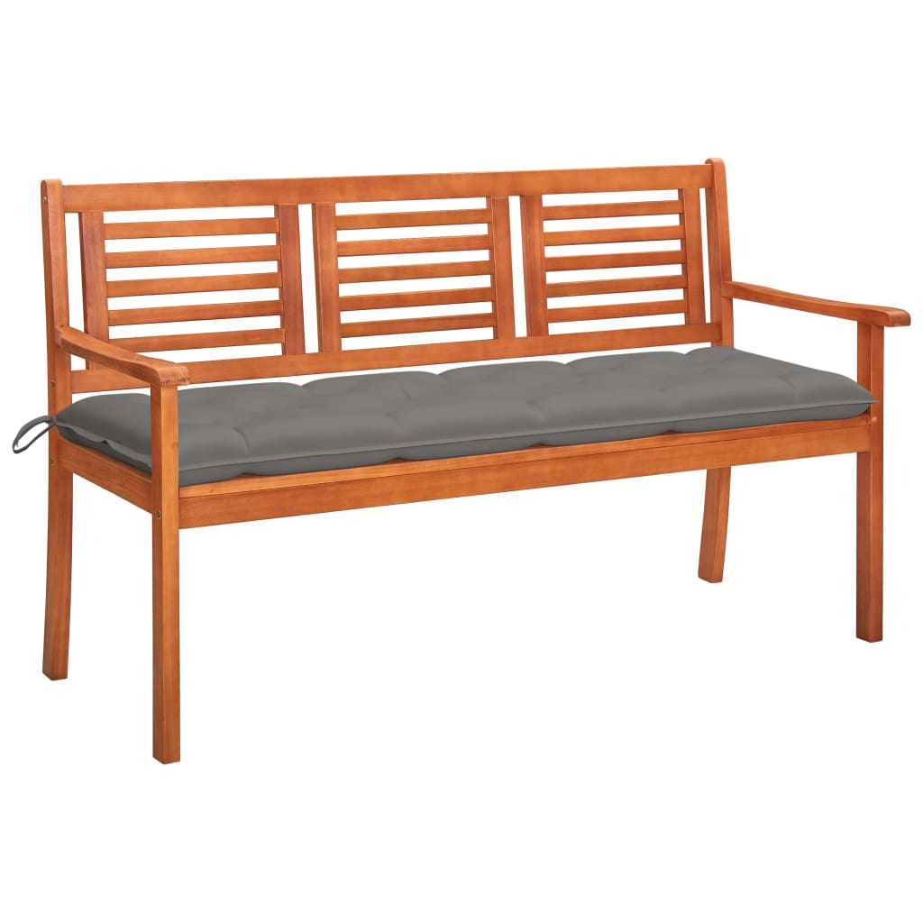 Three-seater garden bench with cushion, 150cm, solid eucalyptus