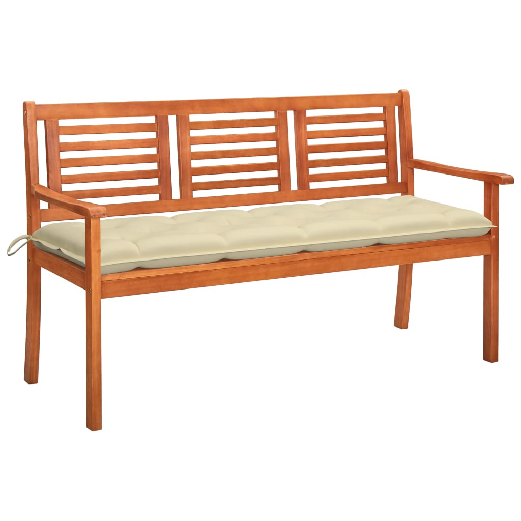 Three-seater garden bench with cushion, 150cm, solid eucalyptus
