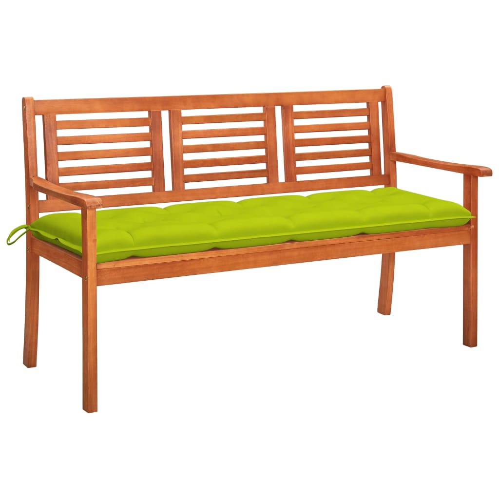 Three-seater garden bench with cushion, 150cm, solid eucalyptus
