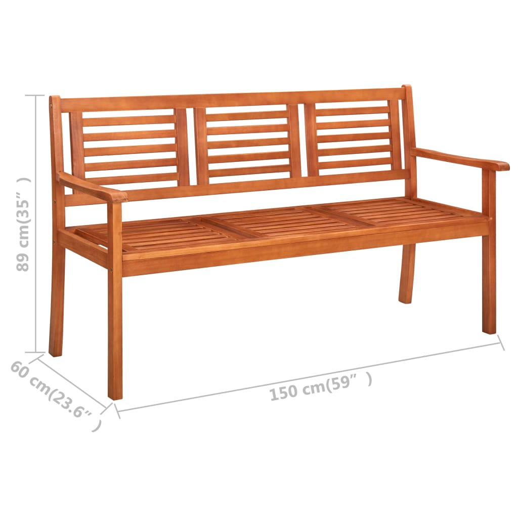 Three-seater garden bench with cushion, 150cm, solid eucalyptus