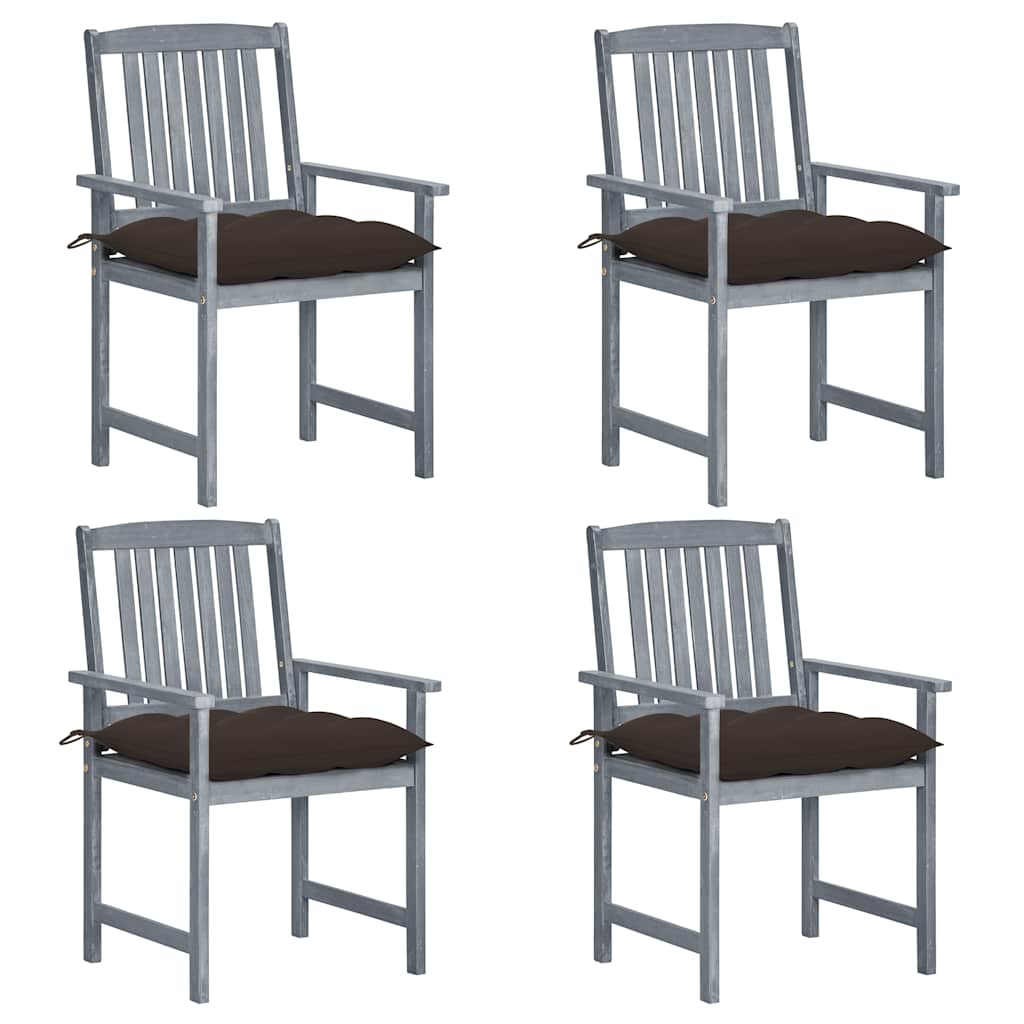 Garden chairs with cushions, 4 pcs, grey, solid acacia wood