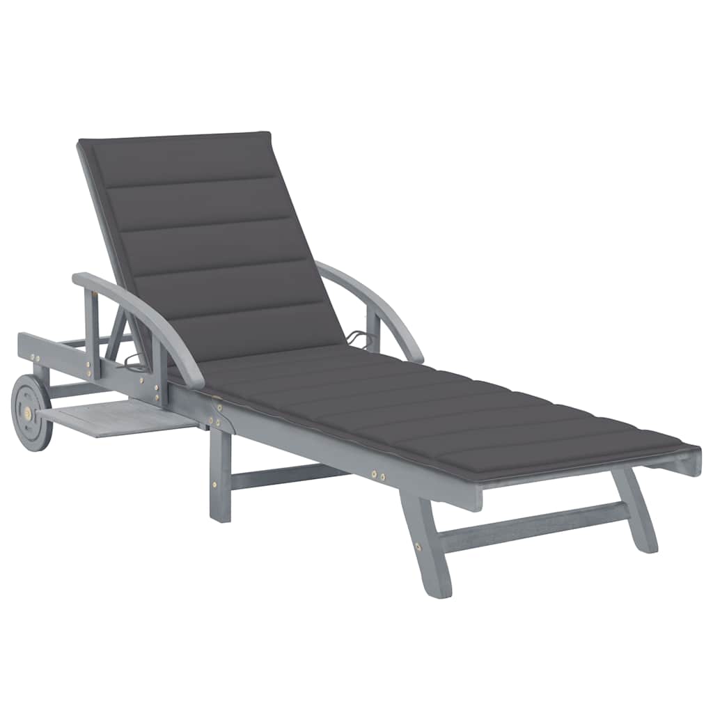 Garden Sun Lounger with Cushion, Solid Acacia Wood