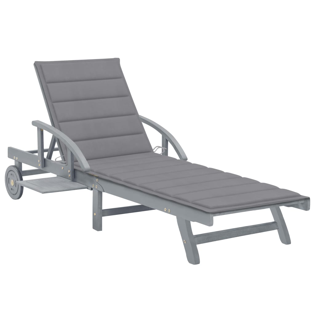Garden Sun Lounger with Cushion, Solid Acacia Wood
