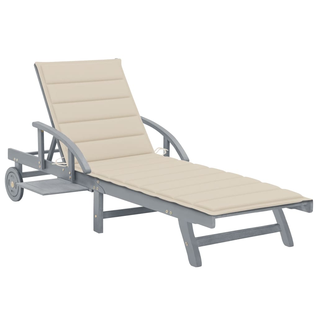 Garden Sun Lounger with Cushion, Solid Acacia Wood