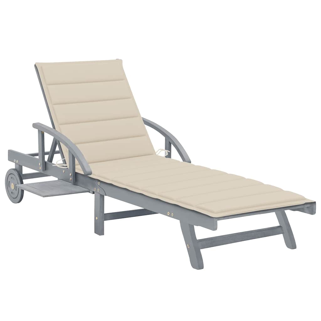 Garden Sun Lounger with Cushion, Solid Acacia Wood