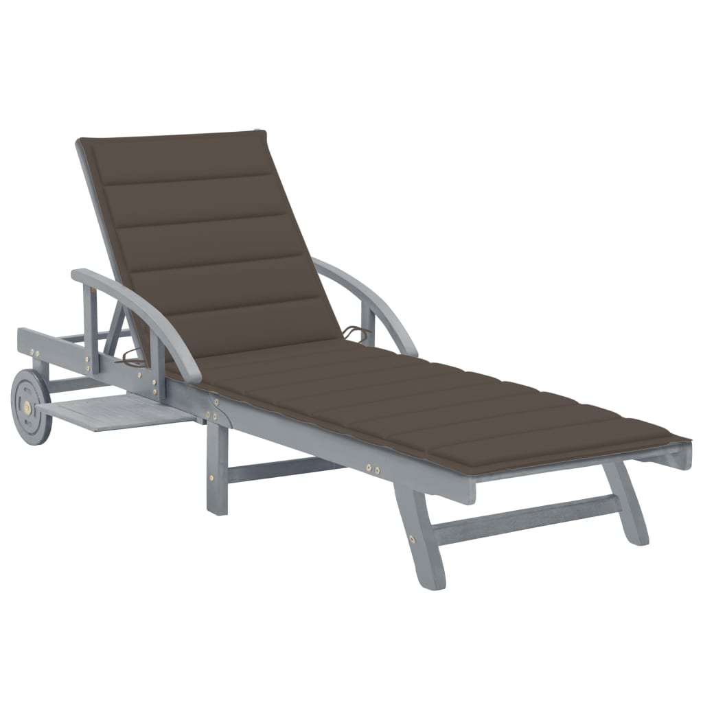 Garden Sun Lounger with Cushion, Solid Acacia Wood