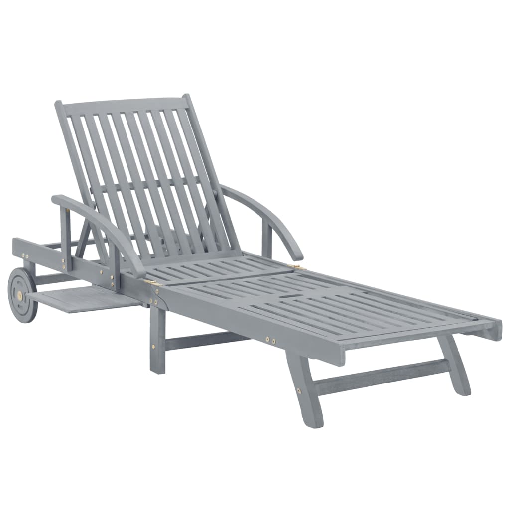 Garden Sun Lounger with Cushion, Solid Acacia Wood