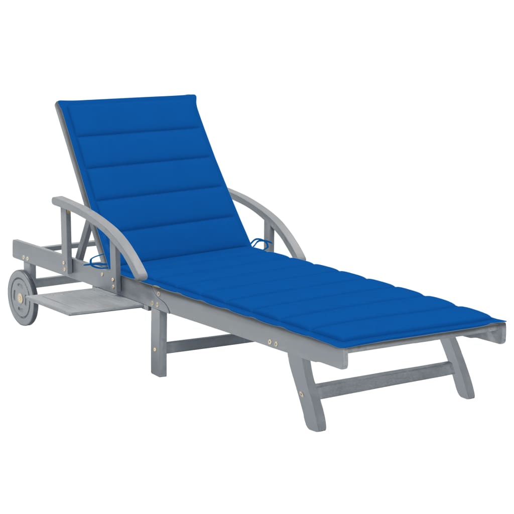 Garden Sun Lounger with Cushion, Solid Acacia Wood