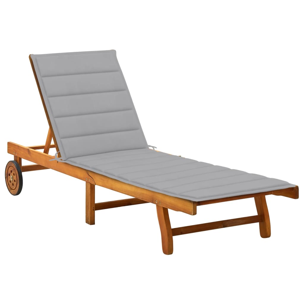 Garden Sun Lounger with Cushion, Solid Acacia Wood