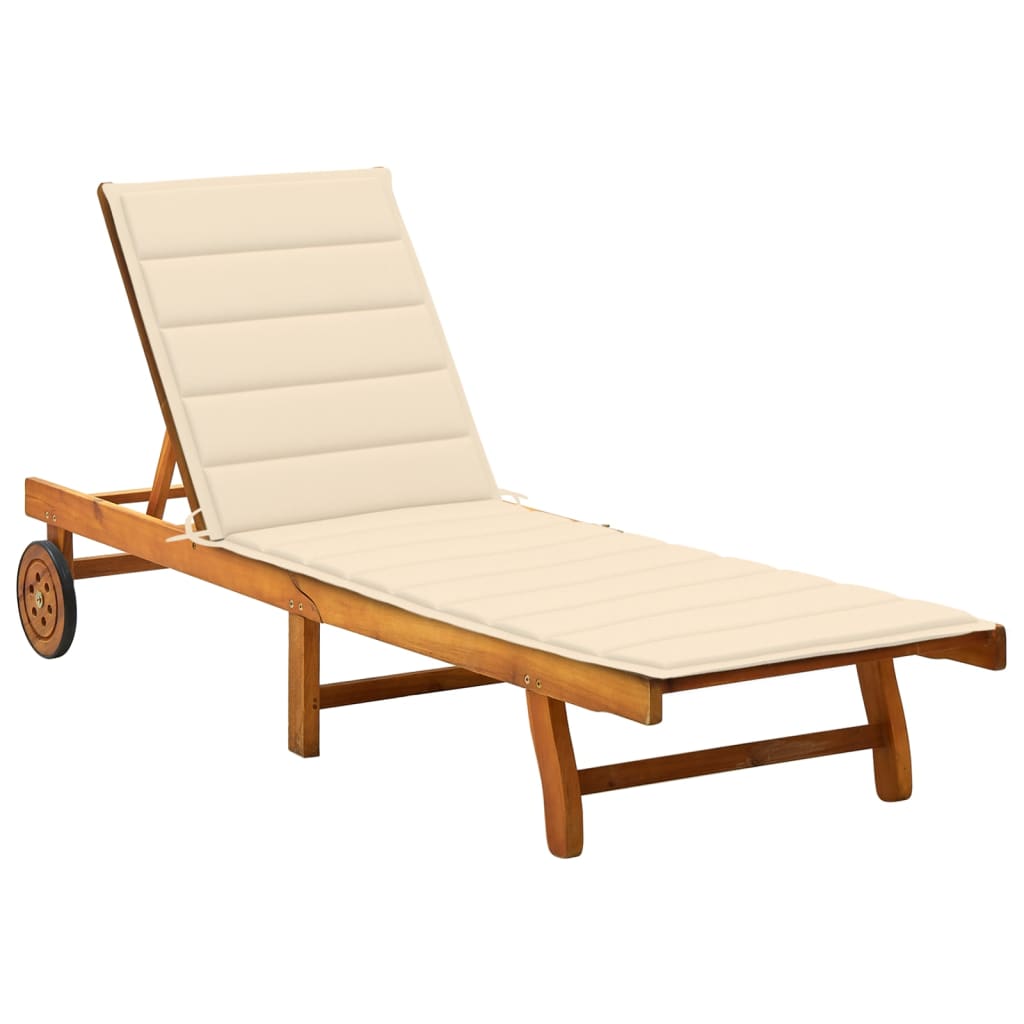 Garden Sun Lounger with Cushion, Solid Acacia Wood