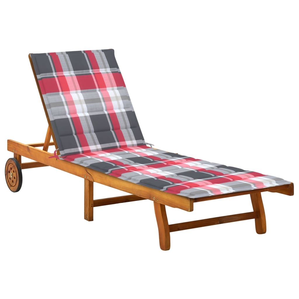 Garden Sun Lounger with Cushion, Solid Acacia Wood