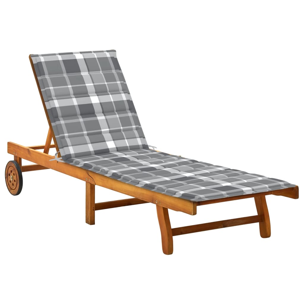 Garden Sun Lounger with Cushion, Solid Acacia Wood