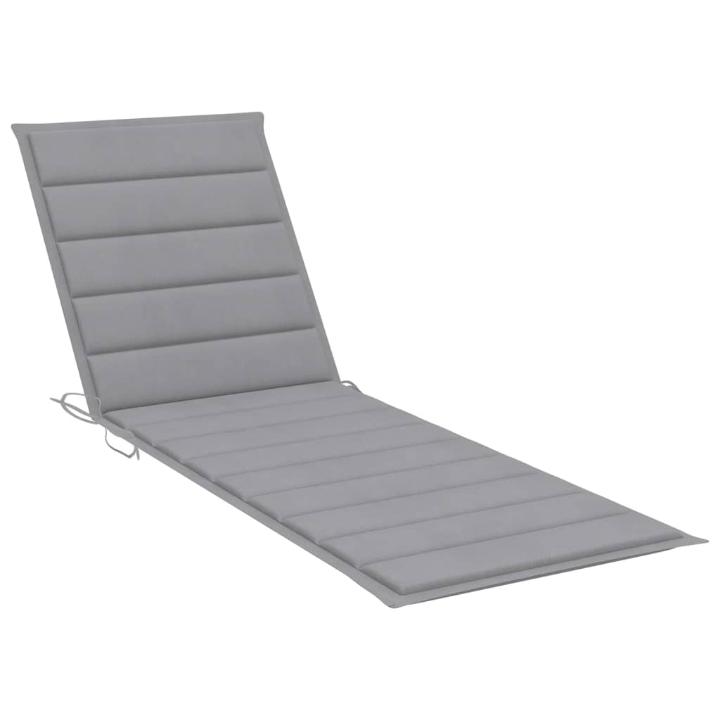 Garden sun lounger with cushion, grey, solid acacia wood