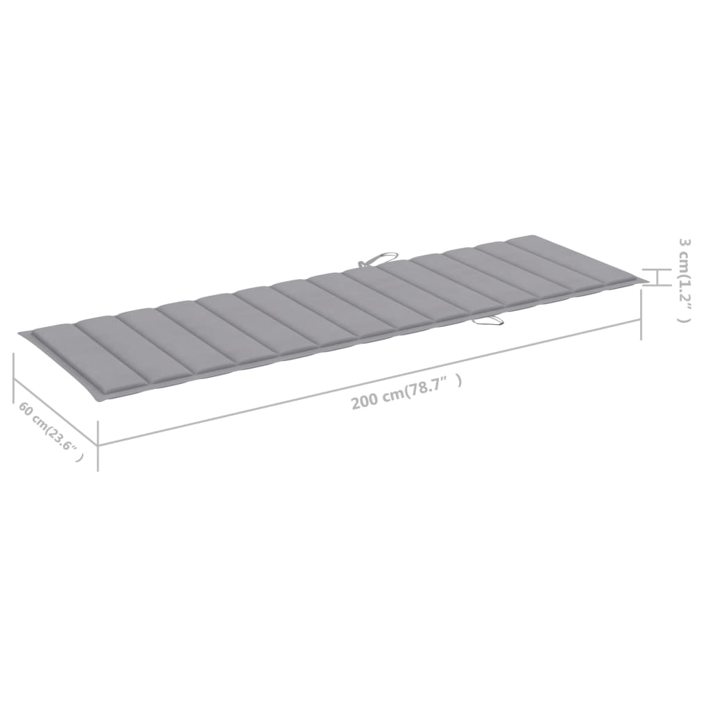 Garden sun lounger with cushion, grey, solid acacia wood
