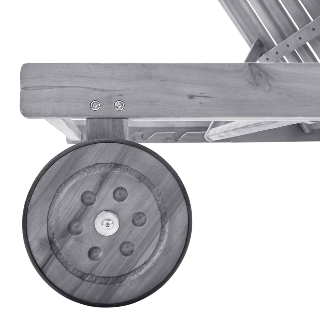 Garden sun lounger with cushion, grey, solid acacia wood