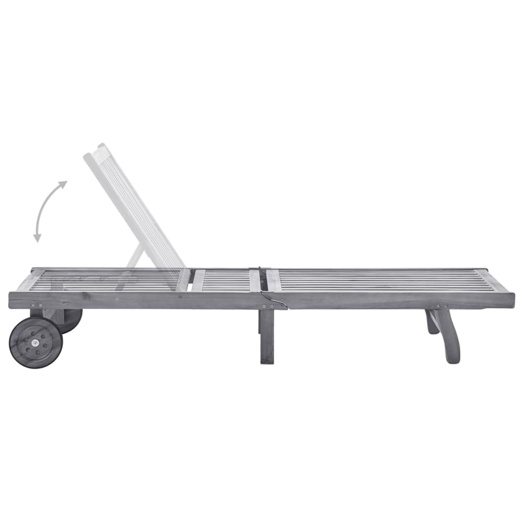 Garden sun lounger with cushion, grey, solid acacia wood