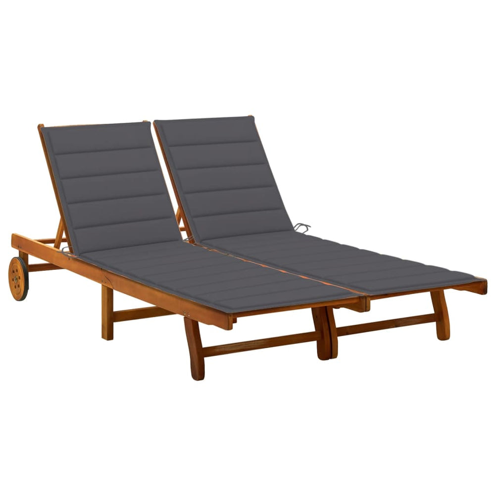 Two-person garden sun lounger with cushions, solid acacia wood