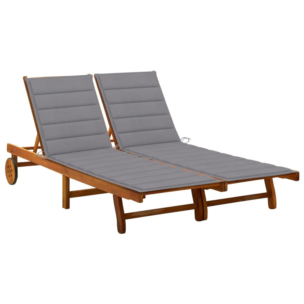 Solid acacia wood double garden sun lounger with mattress (311873+2x314204)