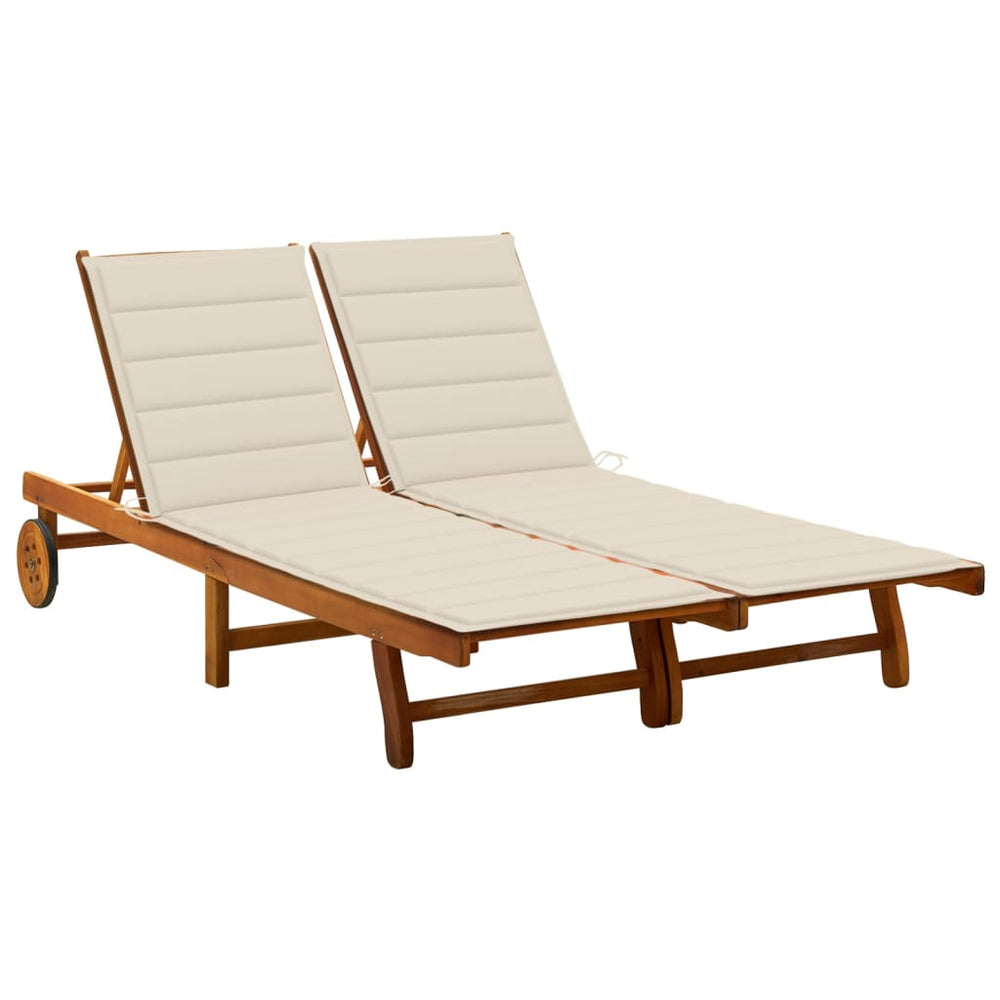 Solid acacia wood double sun lounger with cushions (311873+2x314205)