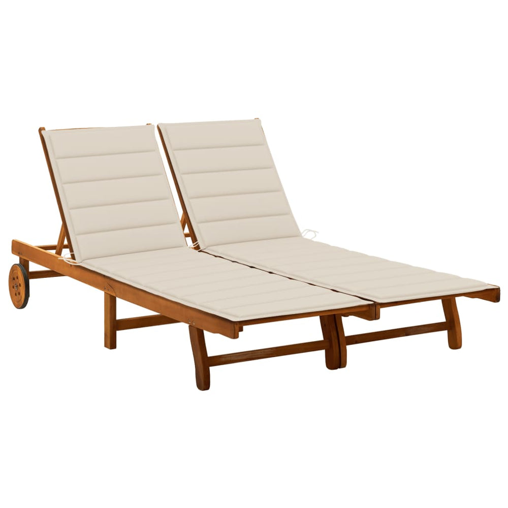 Solid acacia wood sunlounger with cushion, double (311873+2x314206)