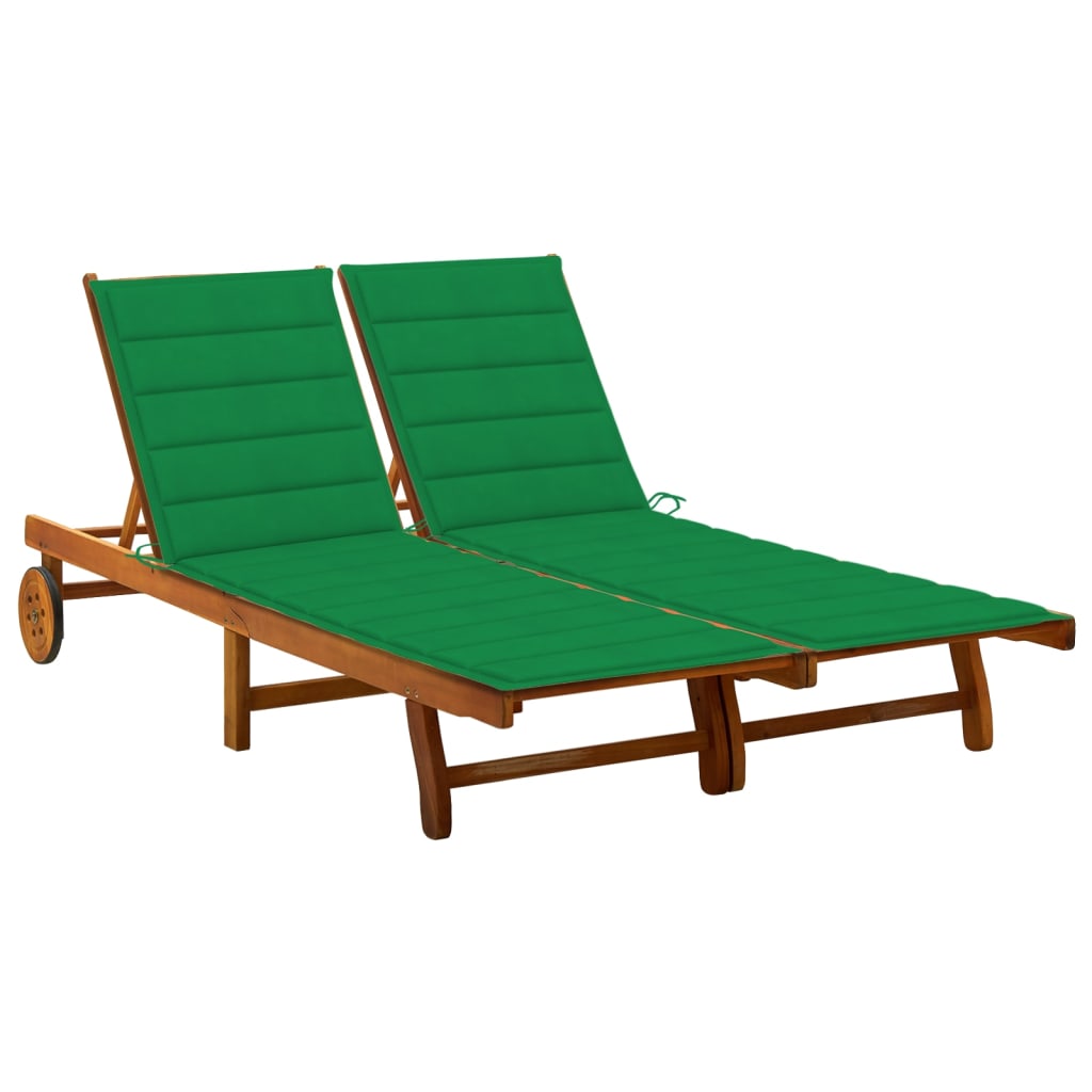 Solid acacia wood two-seater garden sun lounger with cushions (311873+2x314208)