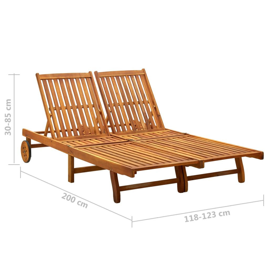 Solid acacia wood two-seater garden sun lounger with cushions (311873+2x314208)