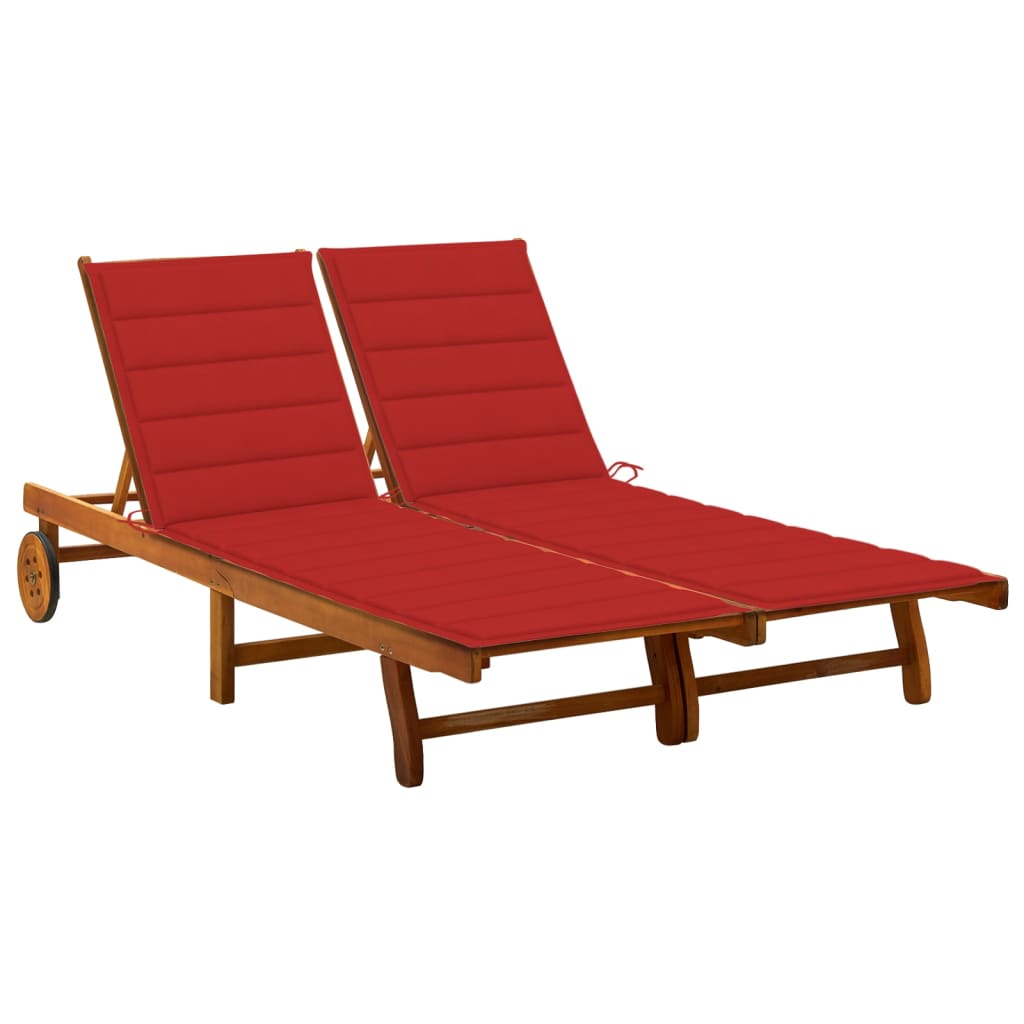 Double garden sun lounger with mattress, solid acacia wood (311873+2x314209)