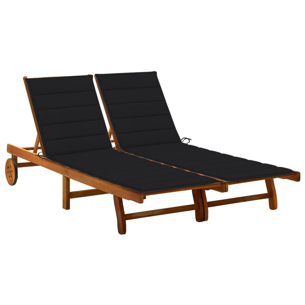 Two-person garden sun lounger with cushions, solid acacia wood