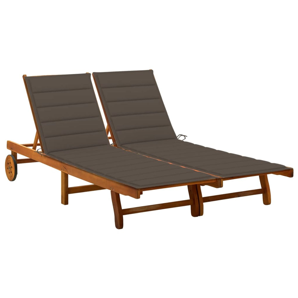 Two-person garden sun lounger with cushions, solid acacia wood