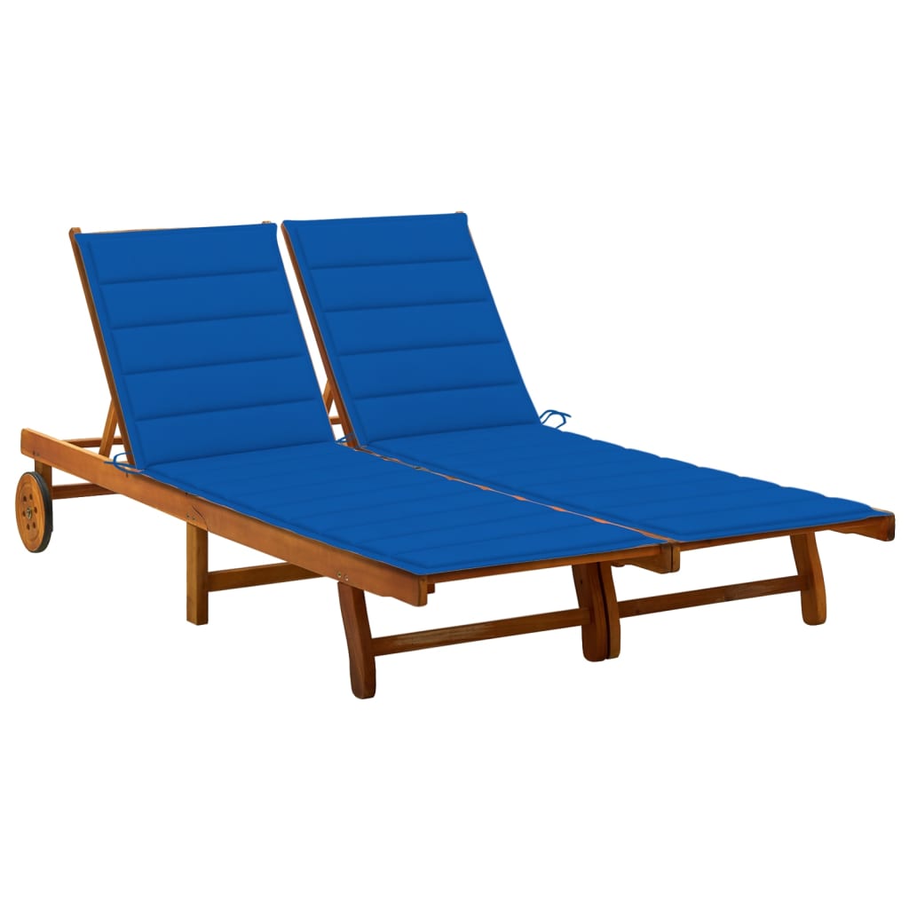 Two-person garden sun lounger with cushions, solid acacia wood