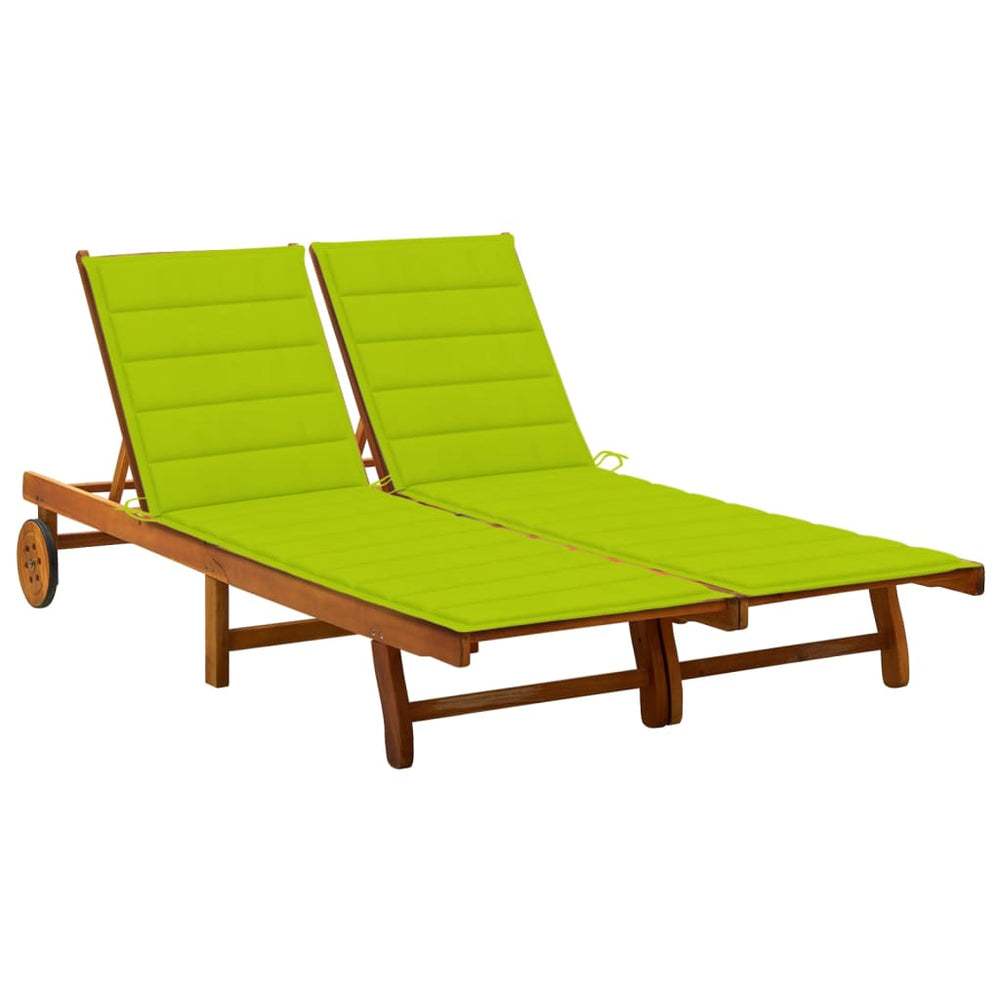 Two-person garden sun lounger with cushions, solid acacia wood