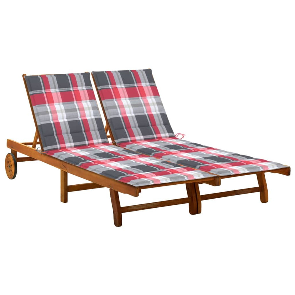 Two-person garden sun lounger with cushions, solid acacia wood