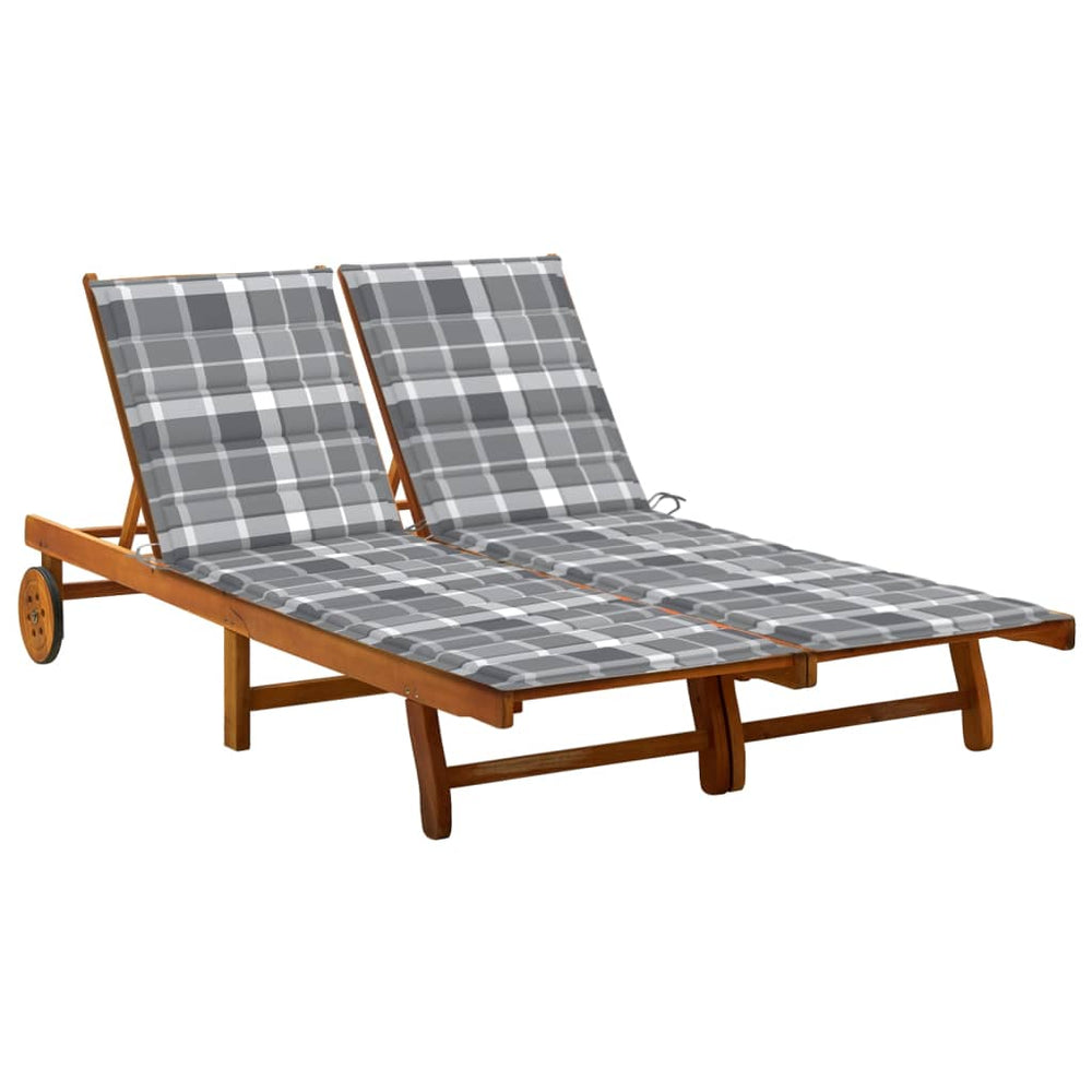 Two-person garden sun lounger with cushions, solid acacia wood