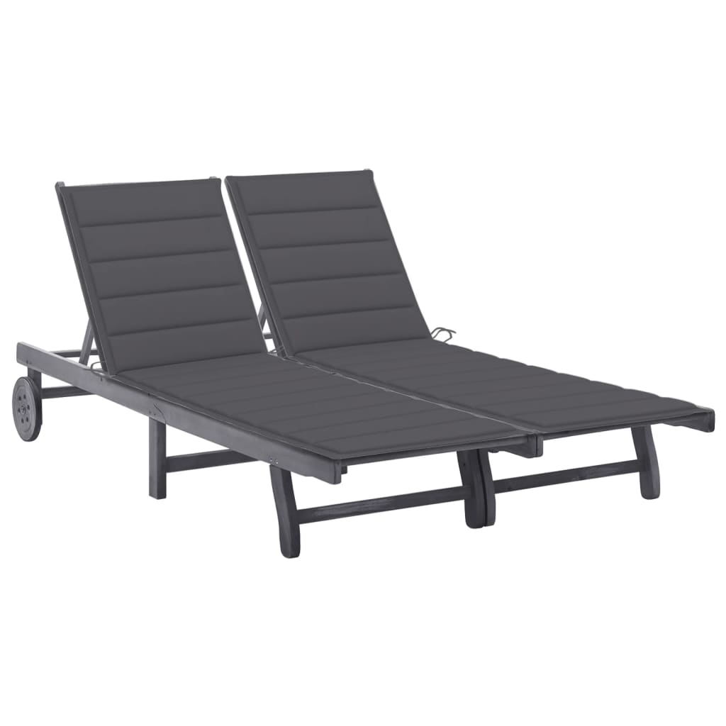 Double garden sun lounger with cushions, grey, acacia
