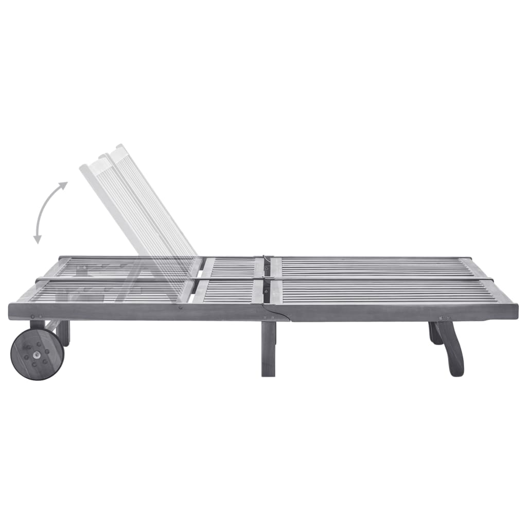 Double garden sun lounger with cushions, grey, acacia
