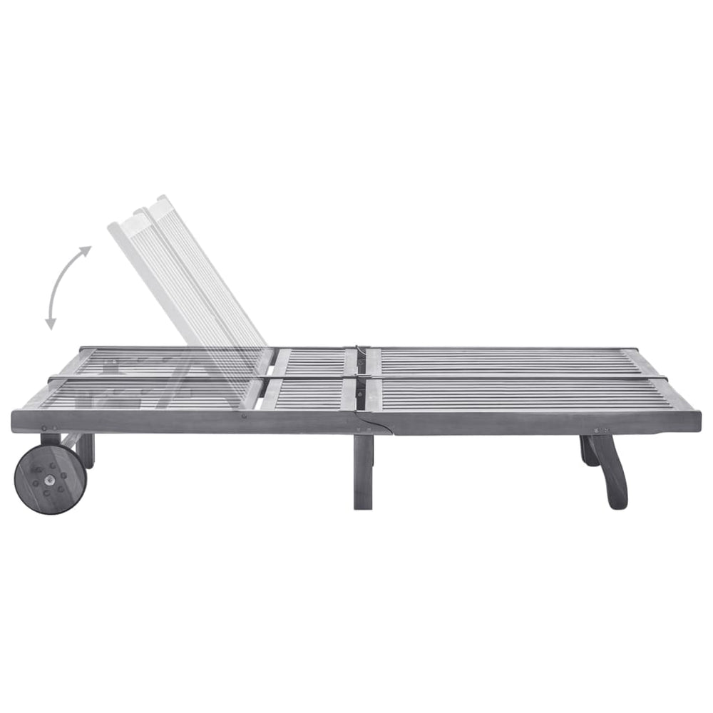 Double garden sun lounger with cushions, grey, acacia wood