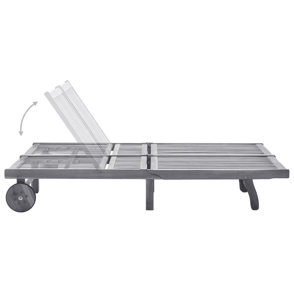 Double garden sun lounger with cushions, grey, acacia wood