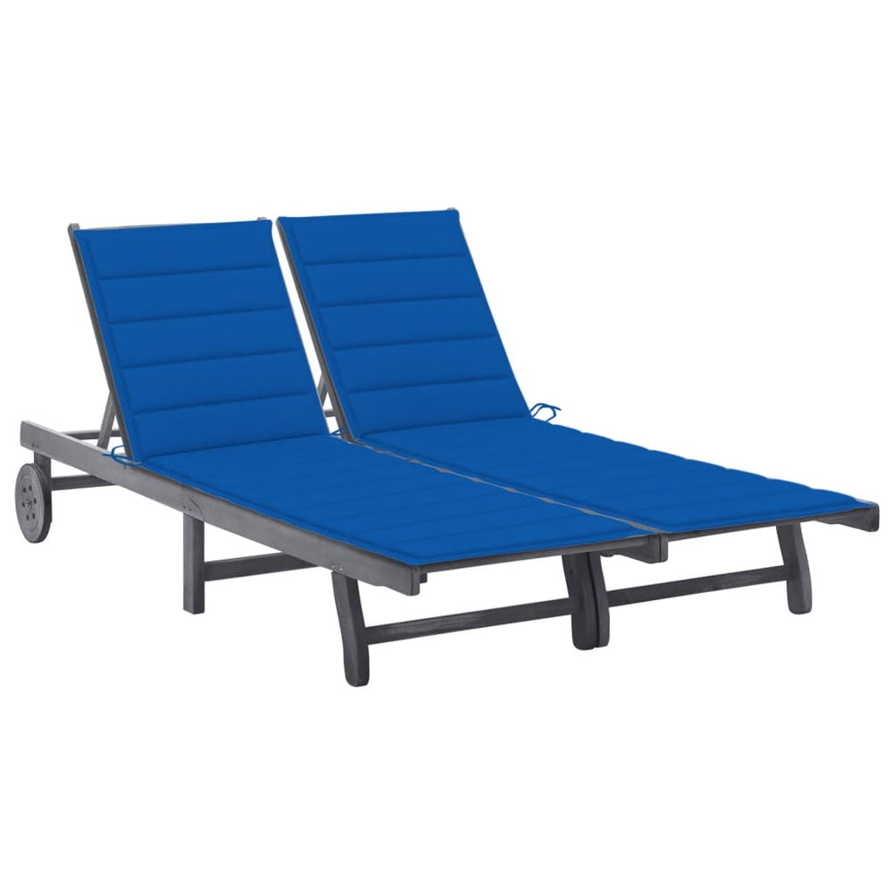Double garden sun lounger with cushions, grey, acacia