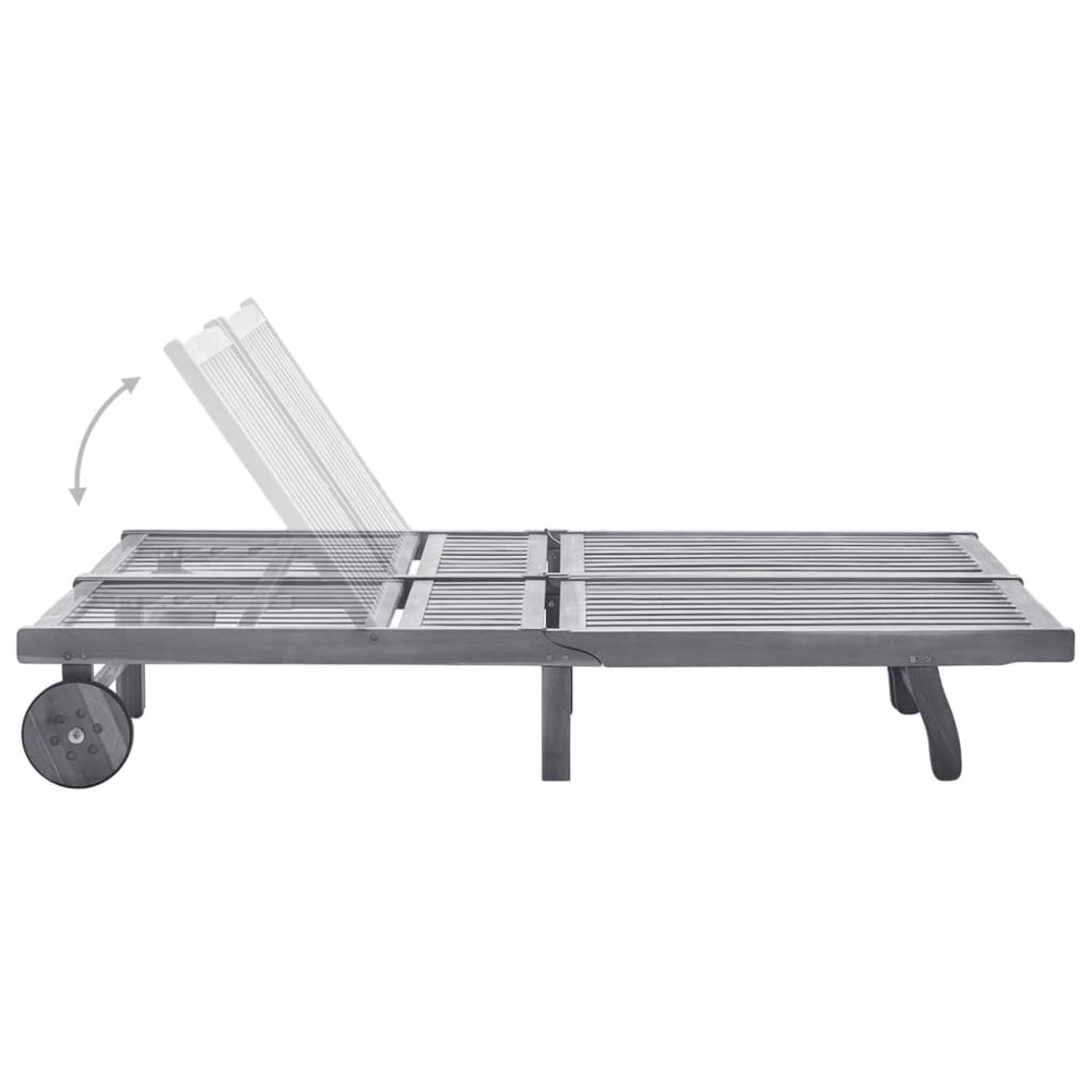 Double garden sun lounger with cushions, grey, acacia