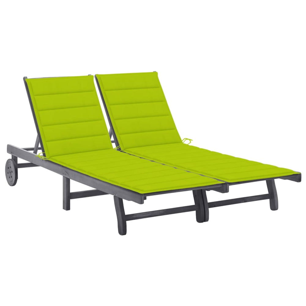 Double garden sun lounger with cushions, grey, acacia