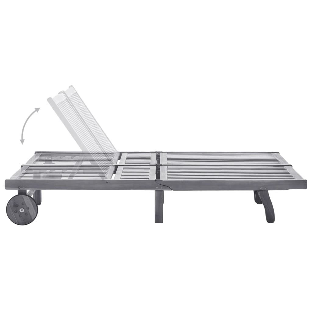 Double garden sun lounger with cushions, grey, acacia wood