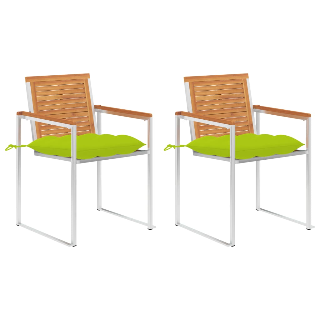 Garden chairs with cushions, 2 pcs., solid acacia wood and steel