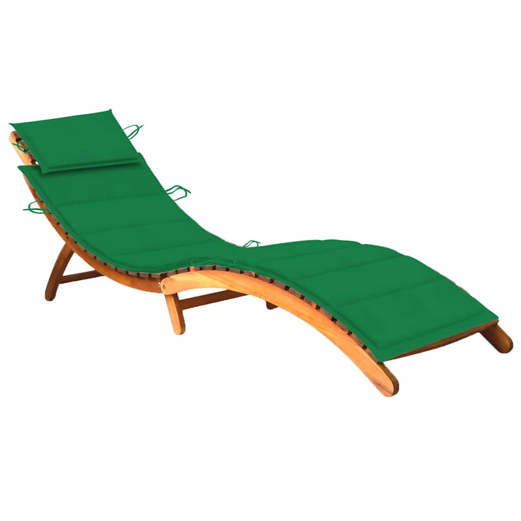 Garden Sun Lounger with Cushion, Solid Acacia Wood