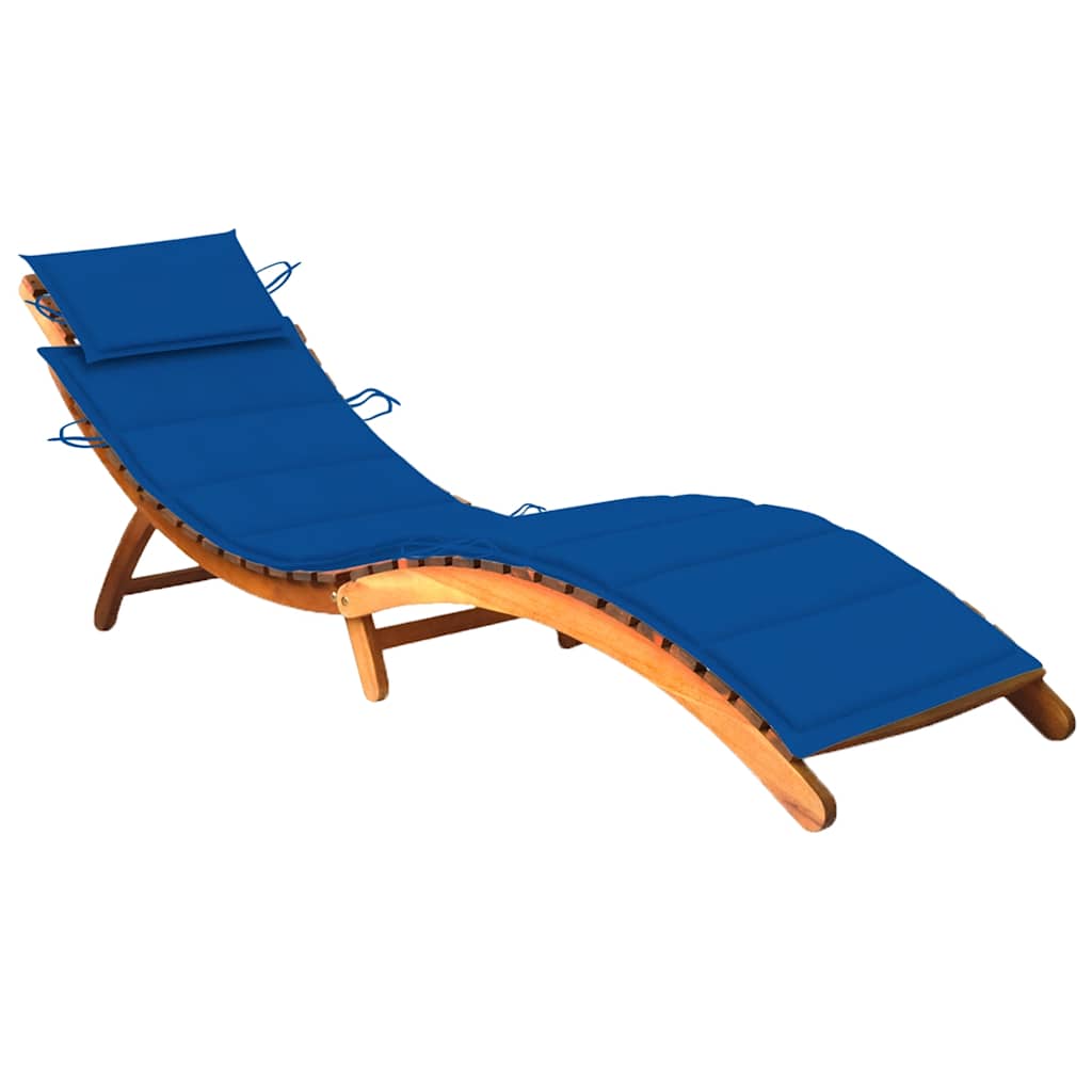 Garden Sun Lounger with Cushion, Solid Acacia Wood